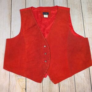 Hunters Run Leather‎ Vest Western Suede Button Front Red Sleeveless 1X